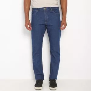 Calça Jeans Reta Com Bolsos<BR>- Azul