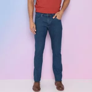 Calça Jeans Reta Com Bolsos<BR>- Azul