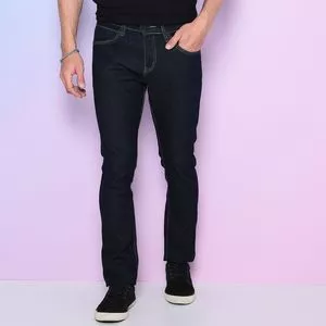 Calça Jeans Slim Fit Com Pespontos<BR>- Azul Escuro