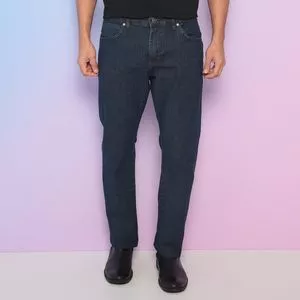 Calça Jeans Reta Com Bolsos<BR>- Azul Escuro