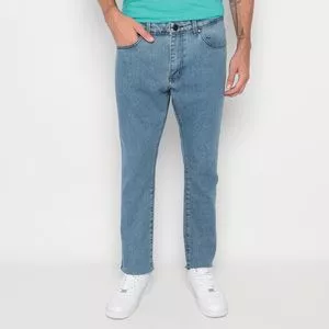 Calça Jeans Reta Com Bolsos<BR>- Azul Claro
