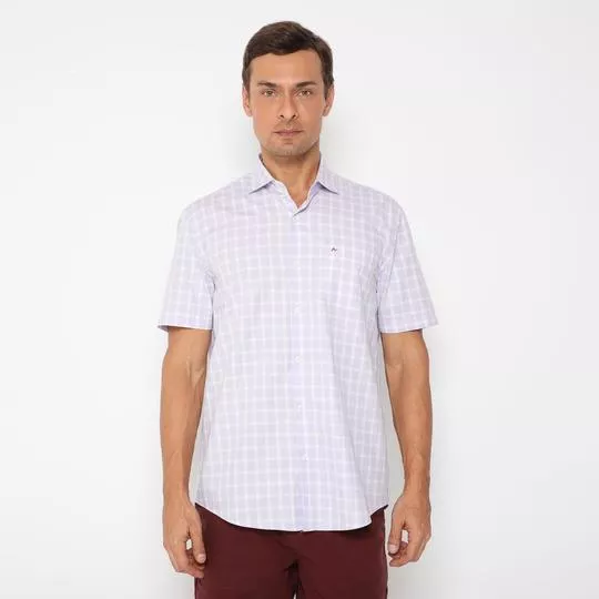 Camisa Regular Fit Xadrez- Lilás & Off White