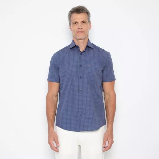 Camisa Regular Fit Micro Xadrez- Azul
