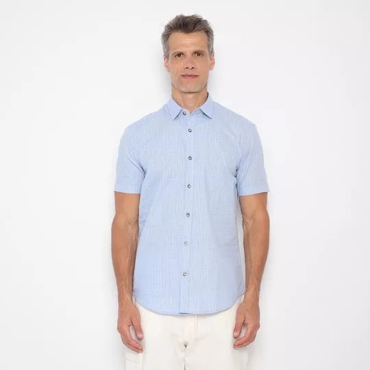 Camisa Slim Fit Micro Xadrez- Azul Claro