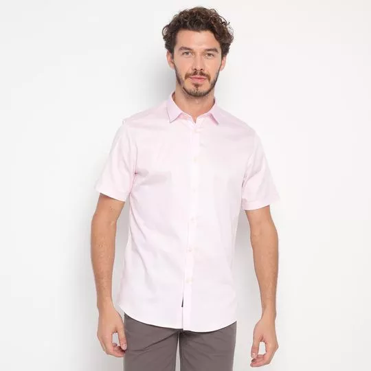 Camisa Slim Fit Acetinada- Rosa Claro