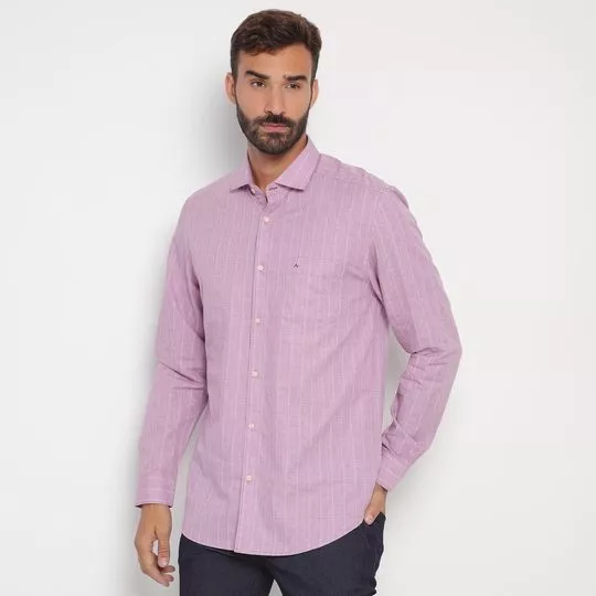 Camisa Regular Fit Xadrez- Rosa & Branca