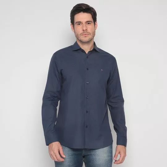 Camisa Slim Fit Texturizada- Azul Escuro