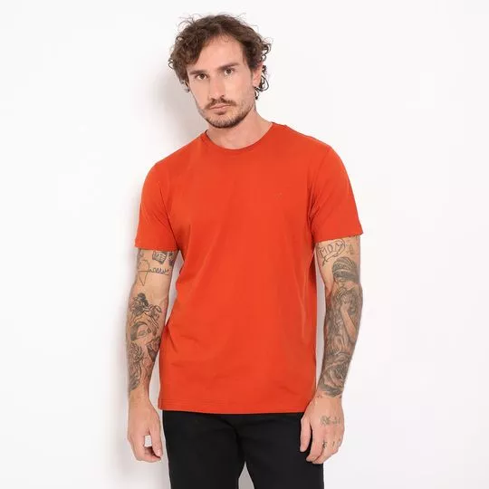 Camiseta Com Bordado- Laranja Escuro