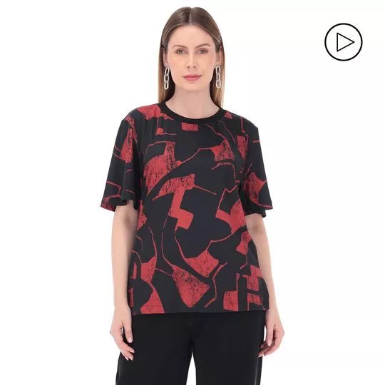 Camiseta Abstrata- Preta & Vermelha- Maria Valentina