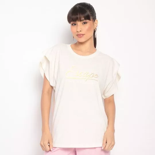 Camiseta Escape Com Linho- Off White & Amarela- Zinco
