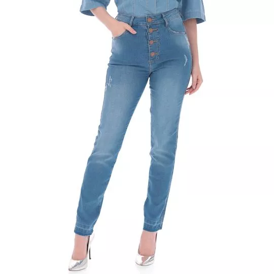 Calça Jeans Skinny Com Botões- Azul- Zinco