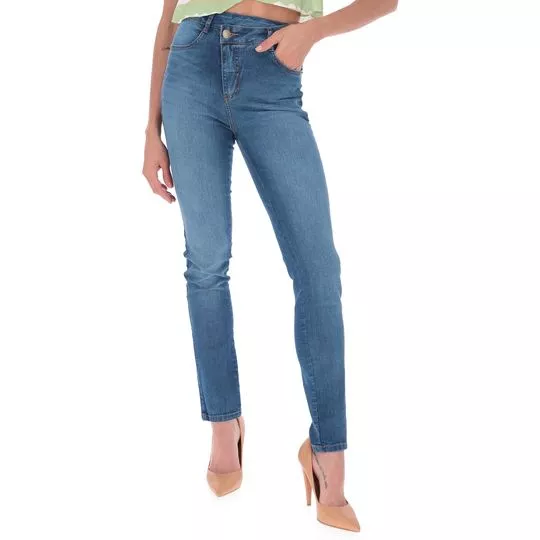 Calça Jeans Skinny Com Recortes- Azul- Zinco