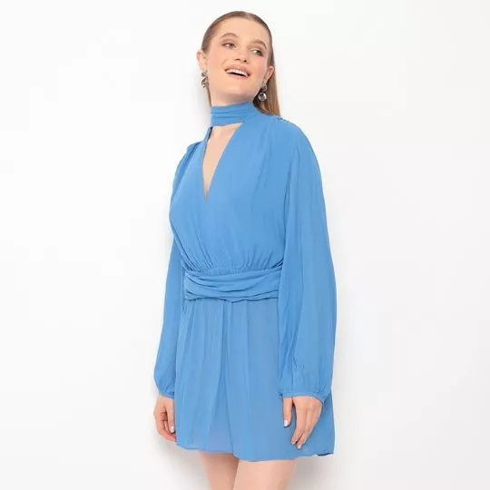 Vestido Curto Com Vazado- Azul- Iódice
