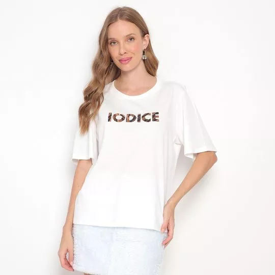 Camiseta Com Inscrição- Off White & Marrom- Iódice