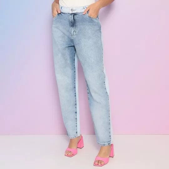 Calça Jeans Mom Com Recortes- Azul & Azul Claro- Zoomp