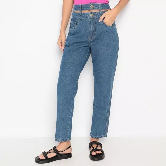 Calça Jeans Mom Com Vazado - Azul - ZINCO