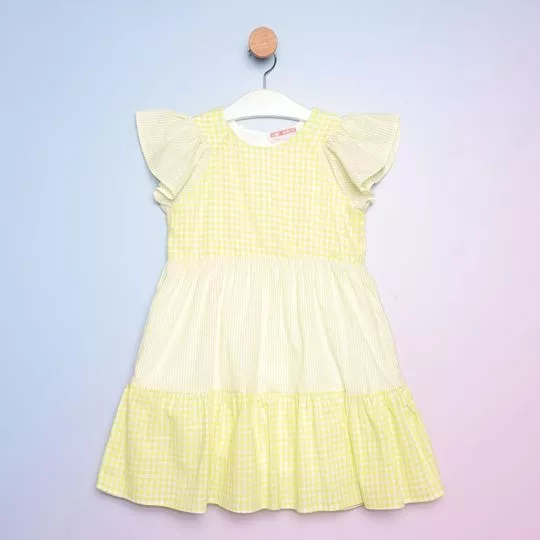 Vestido Com Recortes - Amarelo Claro & Off White - Mon Sucré