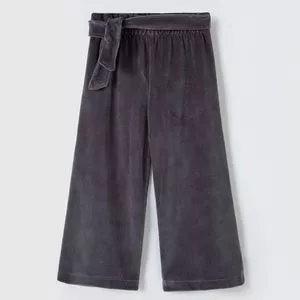 Calça Pantalona Em Plush<BR>- Cinza Escuro