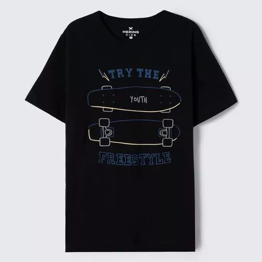 Camiseta Skate- Preta & Azul Escuro