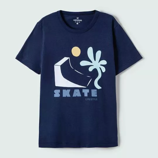 Camiseta Skate- Azul Marinho & Amarela