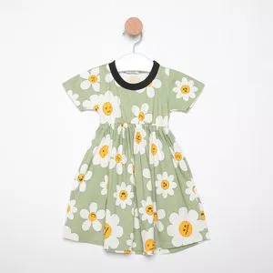 Vestido Margaridas<BR>- Verde Oliva & Branco<BR>- MiniTips