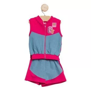 Conjunto De Colete Ursinho & Short<BR>- Pink & Azul<BR>- Gabriela Aquarela