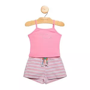 Conjunto De Regata & Short Listrado<BR>- Rosa & Branco<BR>- Gabriela Aquarela