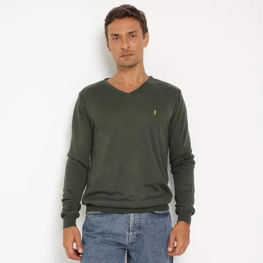 Suéter Com Bordado- Verde Militar