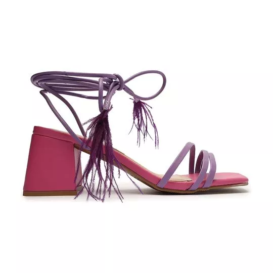 Sandália Com Franjas- Roxa & Pink- Salto: 7cm- My Shoes