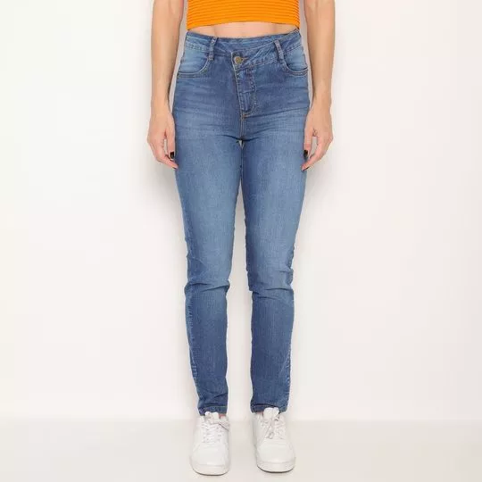 Calça Jeans Skinny Com Recortes- Azul- ZINCO