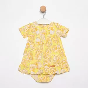 Vestido Abstrata<BR>- Amarelo & Branco