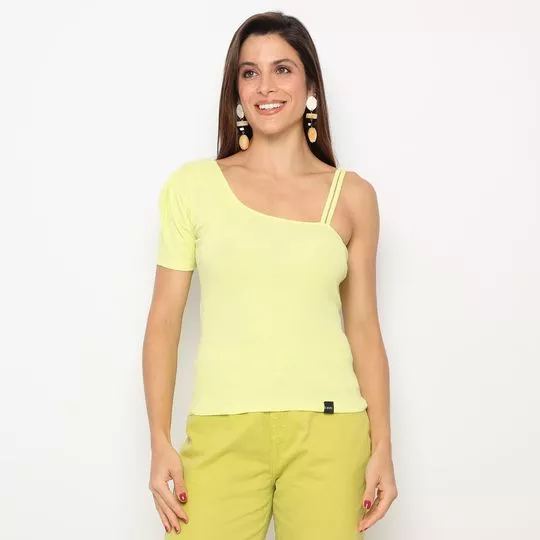Blusa Canelada Com Recortes- Amarelo Claro