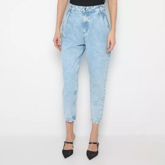 Calça Jeans Cropped Com Bolsos- Azul Claro