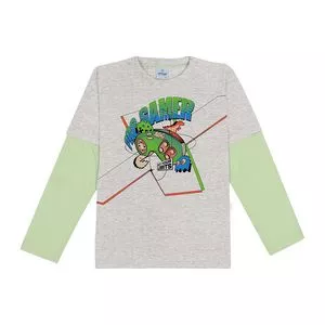 Camiseta Gamer<BR>- Cinza & Verde Claro