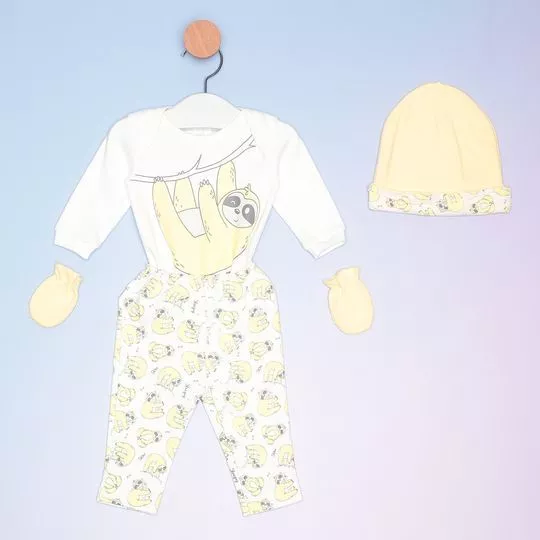 Pijama Bicho-Preguiça- Branco & Amarelo Claro- Bicho Molhado