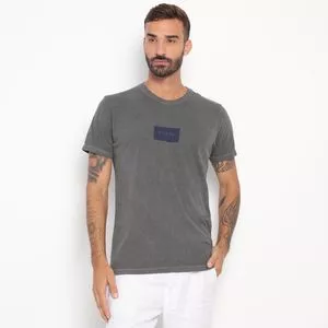 Camiseta Estonada<BR>- Preta & Azul Marinho<BR>- Uccelli