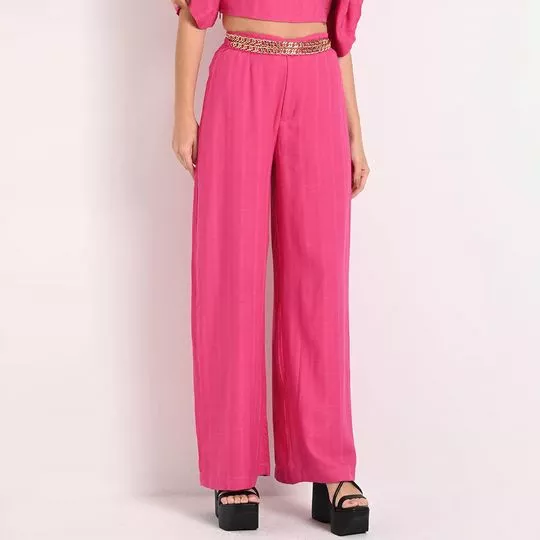 Calça Pantalona Com Correntes- Pink