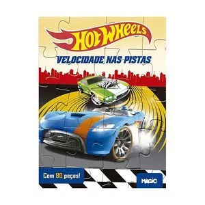 Quebra-Cabeça Livro Hot Wheels®<BR>- Azul & Amarelo<BR>- 80Pçs<BR>- Magic Kids