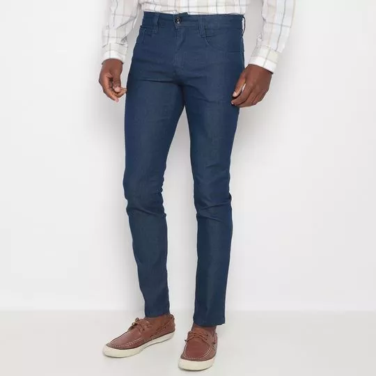 Calça Jeans Reta Com Bolsos- Azul- Aramis