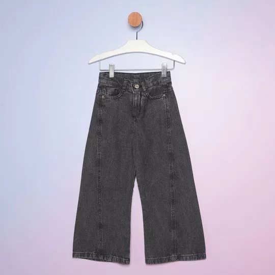 Calça Jeans Wide Leg- Cinza Escuro- Hering Kids