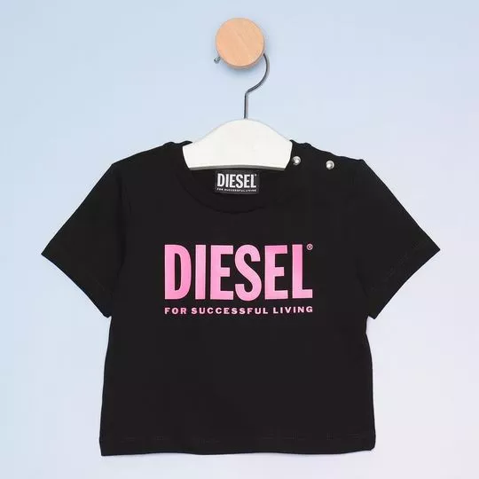 Camiseta Infantil Diesel®- Preta & Pink- Diesel
