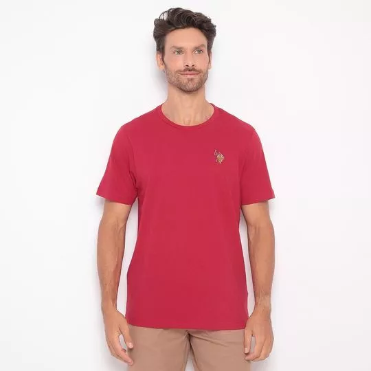 Camiseta Com Bordado- Vermelha & Marrom- U.S. Polo Assn