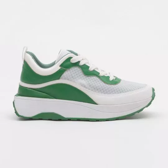 Tênis Com Recortes- Branco & Verde- Salto: 4cm- Sonho dos pés