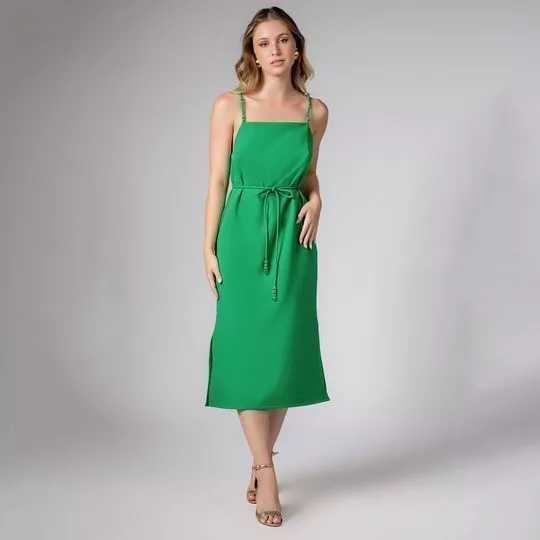 Vestido Midi Com Fendas- Verde- MARIA VALENTINA