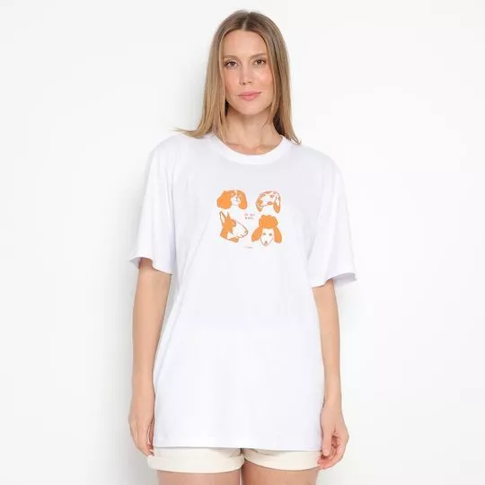 Camiseta Cachorrinhos- Branca & Laranja- ZINCO