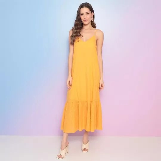 Vestido Midi Poá- Amarelo- Lança Perfume