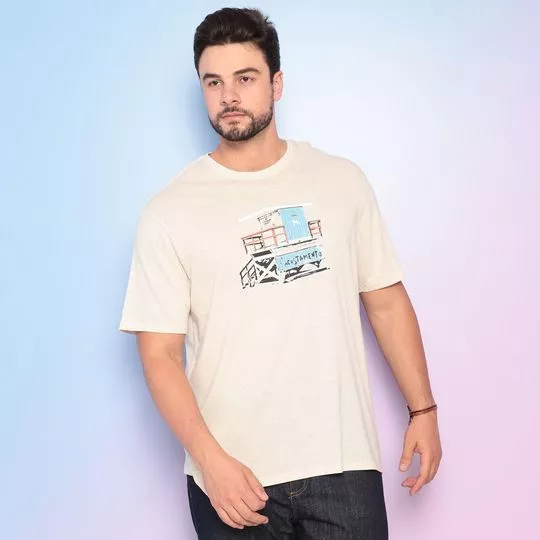 Camiseta Corpo De Bombeiros- Bege Claro & Azul- Acostamento