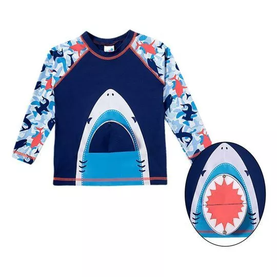 Camiseta Tubarão -  Azul Marinho & Coral - Tip Top