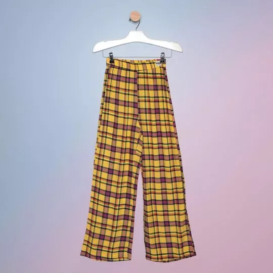 Calça Pantalona Xadrez- Amarela & Pink- Colcci