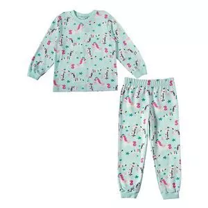 Pijama Pôneis<BR>- Verde Água & Rosa<BR>- Tip Top